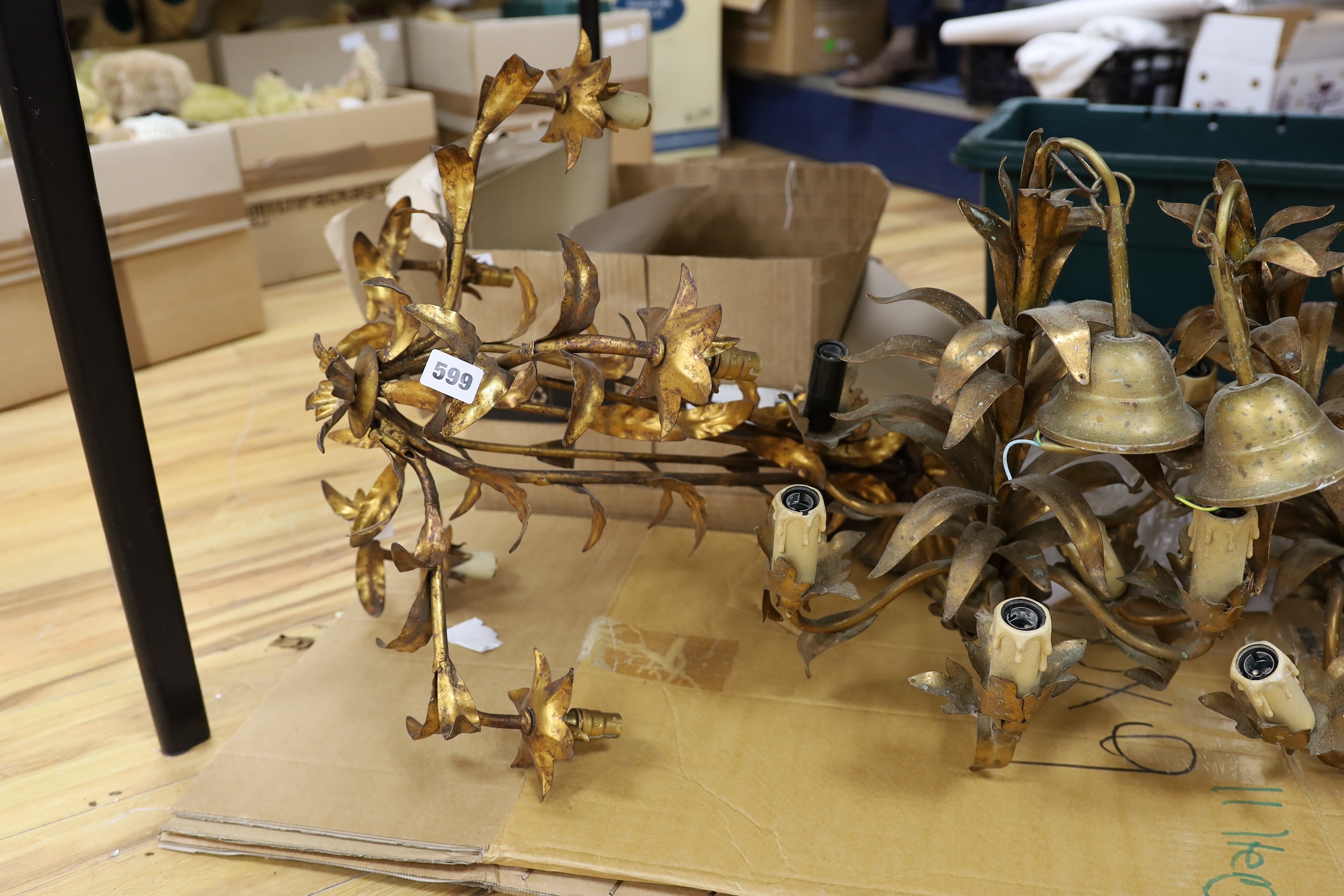 A pair of gilt metal ceiling lights and a similar ditto (3)